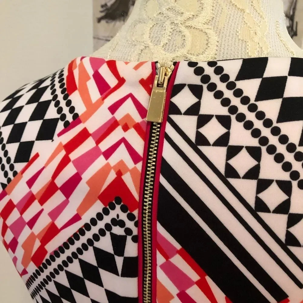 Vince Camuto Geometric Scuba Dress Black Pink - Picture 7 of 9